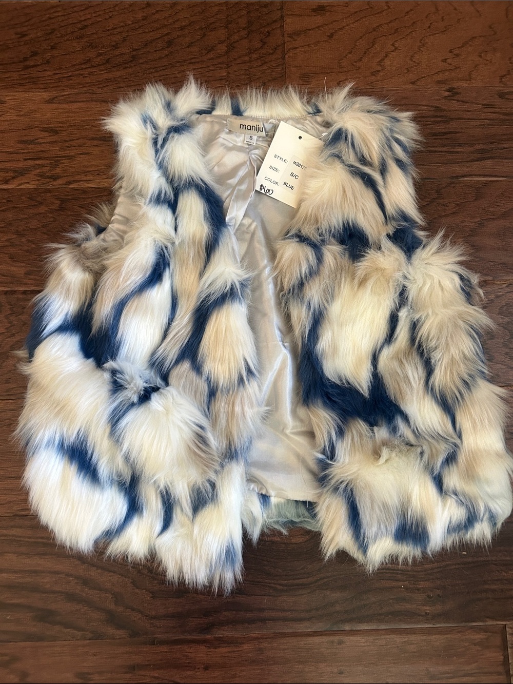 NEW Maniju Faux Fur Vest - White, Cream, Brown and Blue